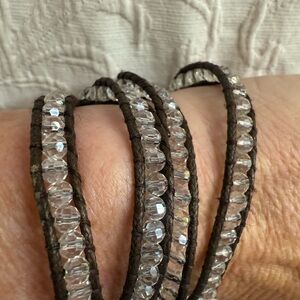 Victoria Emerson crystals on brown leather wrap bracelet